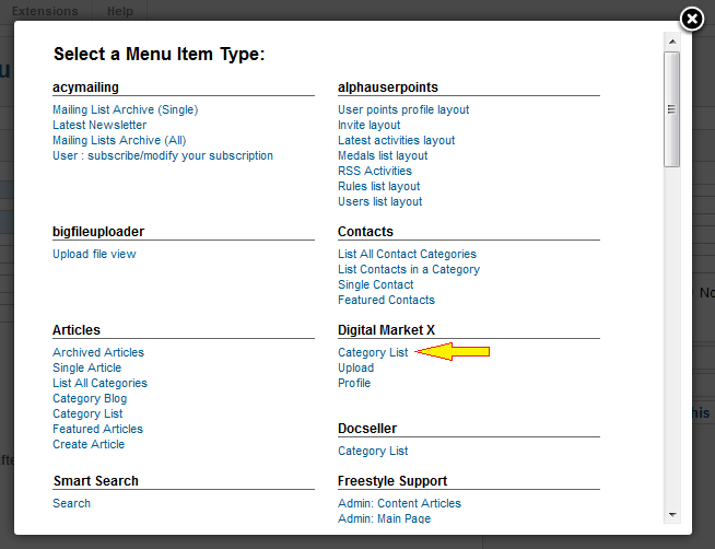 Category List Menu Item